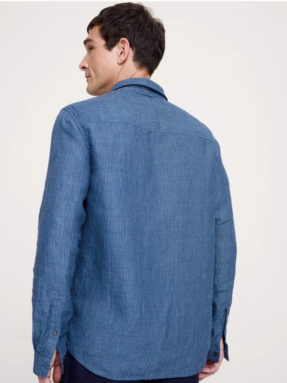 NWT Banana Republic Standard Fit Textured Linen Navy Blue Stripe Shirt Sz M/T